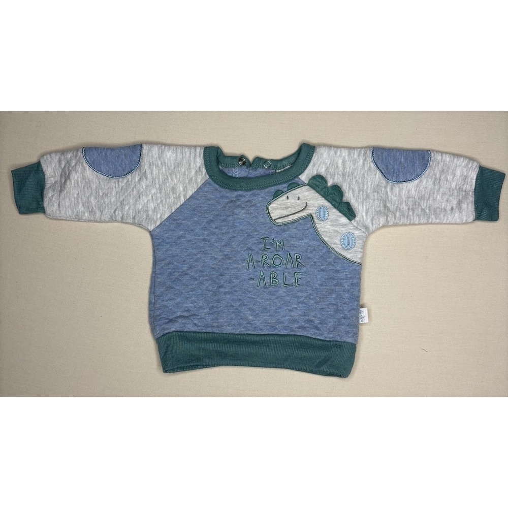 Vintage Duck Duck Goose Baby Boys' Quilted Blue Dinosaur Sweater Size 3-6 Months